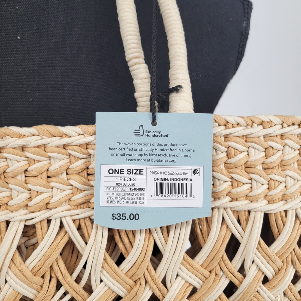 Shade & Shore Woven Straw Tote Bag Natural Cream Beach Handbag Ethically Crafted - Picture 5 of 5